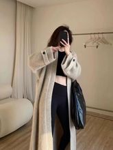 韩国2023秋装新款V领针织开衫慵懒风过膝长款高级感大毛衣外套女