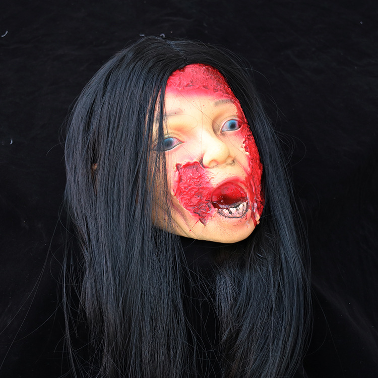 万圣节酒吧鬼屋密室逃脱整蛊道具女鬼断头吓人长发女血头颅摆件