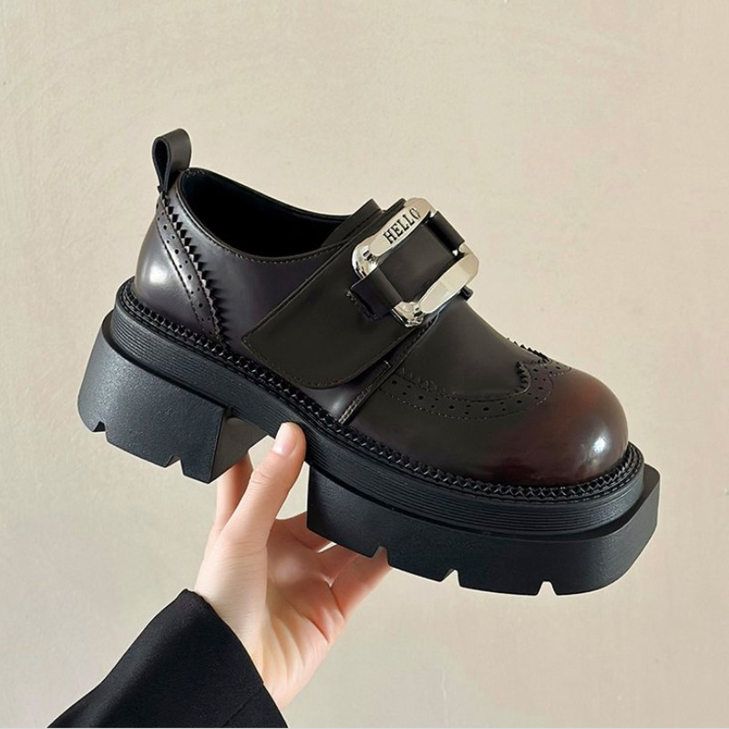 金属扣玛丽珍小皮鞋女2024春秋季新款厚底增高复古英伦风乐福单鞋