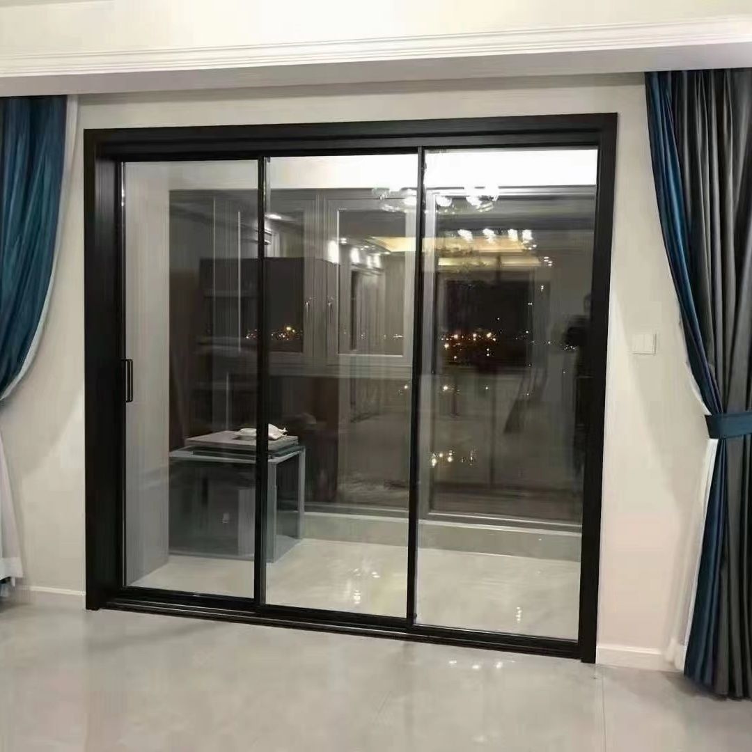 网红极窄边框玻璃推拉门厨房移门客厅阳台三联动地轨吊轨推拉