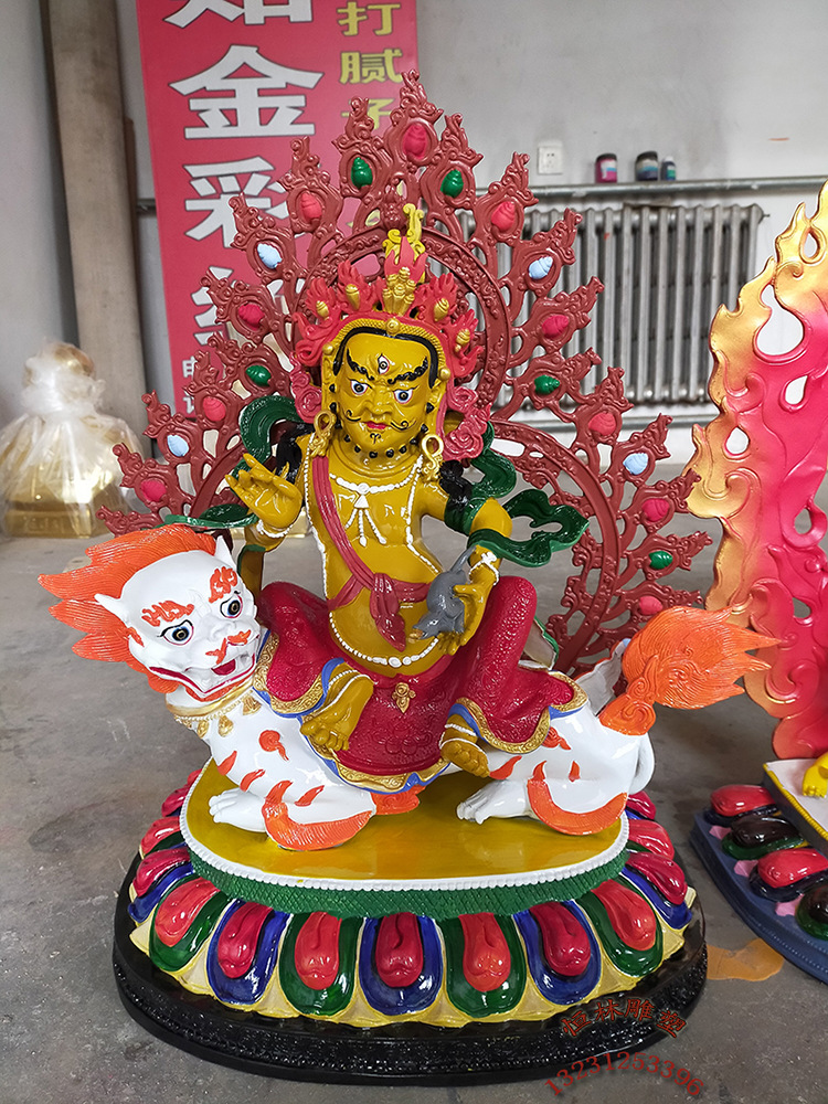 恒林雕塑纯铜财宝天王佛像铸铜彩绘50公分地狱主护法铜像铜雕摆件