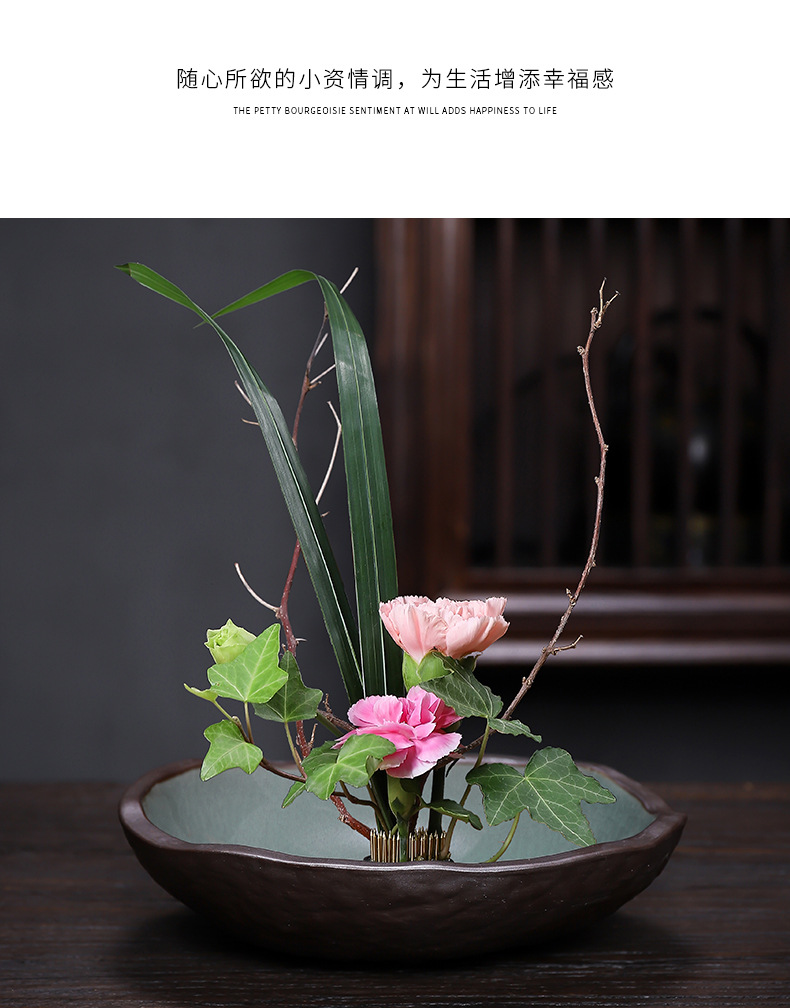 剑山插花器皿日式花道创意个性禅意陶瓷中式插花花器花盆哥窑花盘