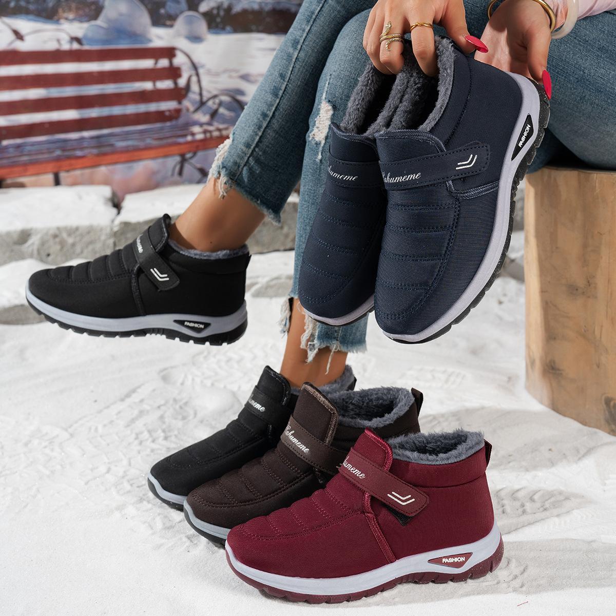 棉鞋女冬季新款加绒加厚情侣款雪地靴户外健步保暖短靴外贸女靴