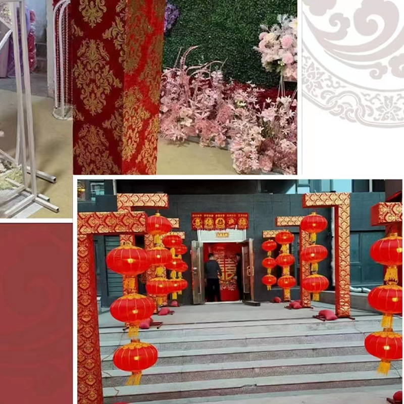 Chinese Red Bronzing Wedding Background Cloth Bag Pillar Chinese Red Bronzing Fabric Gift Box Packaging Fabric Flocking