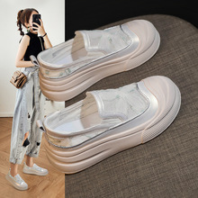 GC5203夏季平底帆布鞋女小白新中式2024年新款一脚蹬透气网面板鞋