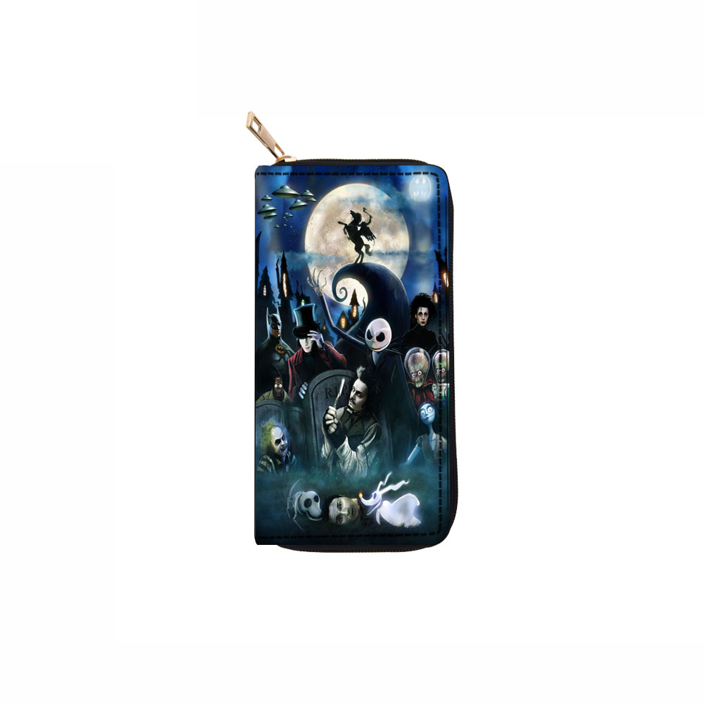 SOURCE Skull Pu Long Zip Wallet The Nightmare Before Christmas Clutch Wallet Picture Printing Single and Double Pull Bag