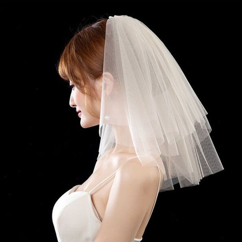 短头纱韩式新娘简约森系蓬蓬多层短款结婚领证拍照旅游儿童直销