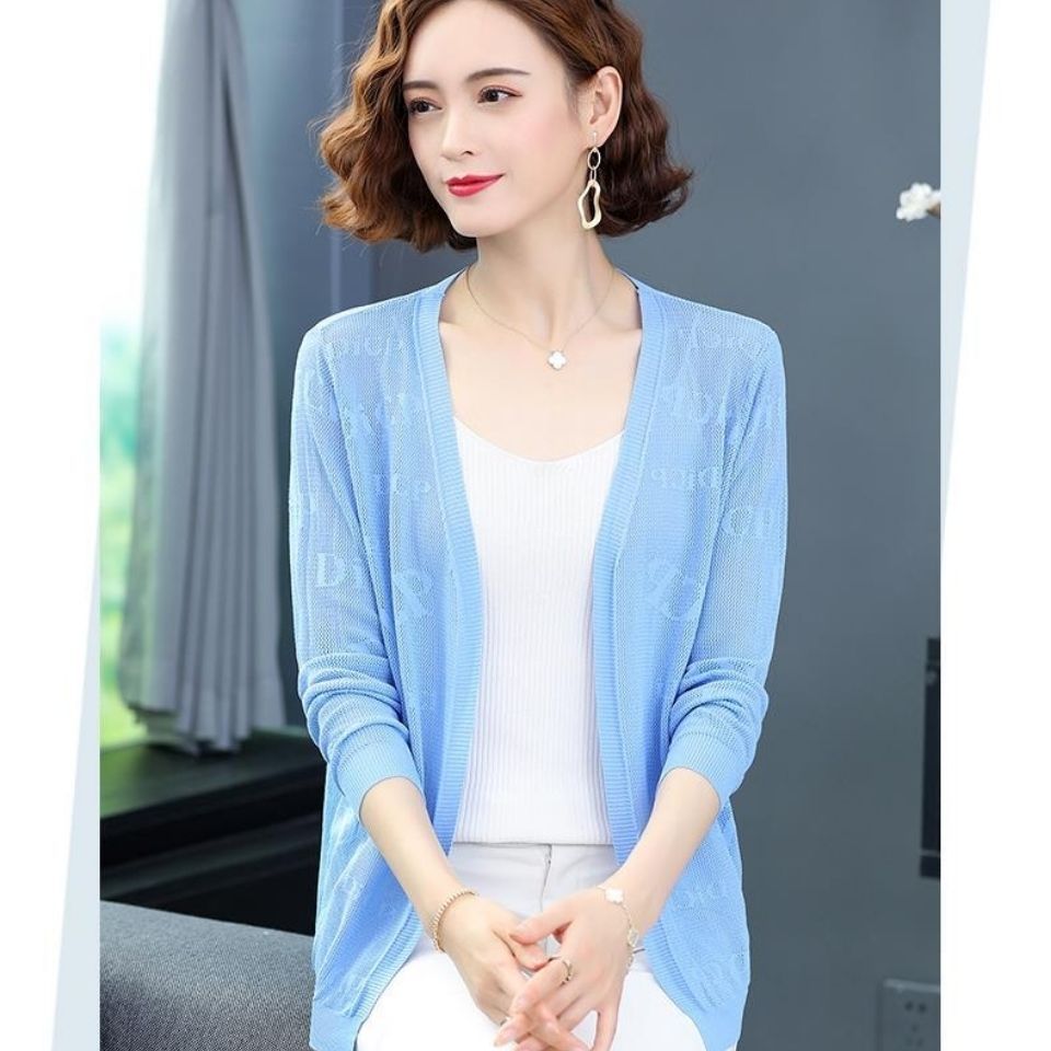冰丝针织开衫女春夏季外搭薄款中年妈妈防晒衫小款披肩外套空调衫