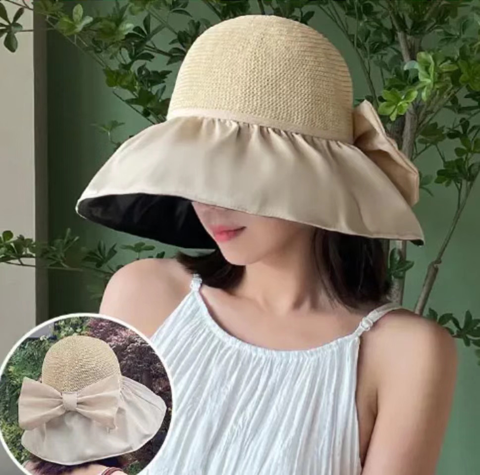 Summer Hollow-out Cool Hat Uv-Proof Big Brim Cover Face Black Glue Beach Hat Sun Hat Female Sun Protection Storage Fisherman Hat