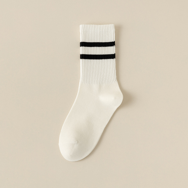 Women's Socks Pure Cotton Mid-Calf Length Socks Spring and Autumn Women's Parallel Bars and Stripes Casual Breathable All Cotton Socks Zhuji Women's Socks