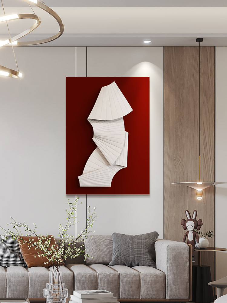 3d立体木雕手绘肌理装饰画客厅沙发侘寂风挂画玄关手工背景墙浮雕