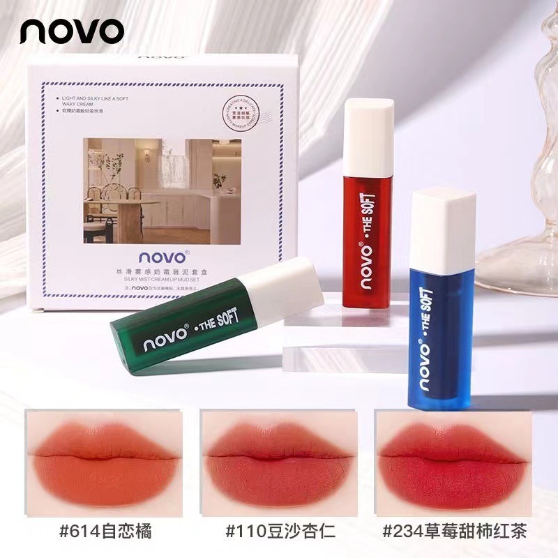 Novo Silky Mist Feeling Milk Cream Lip Mud Box Velvet Matte Finish Waterproof Not Easy to Fade Student Lipstick Wholesale