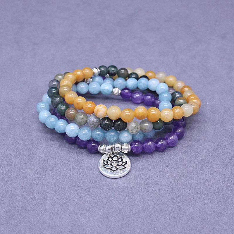 高档天然石念珠手串108颗弹力石头玛瑙珠手链佛珠静心配饰男女彩