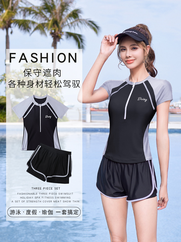 Sports Style Swimsuit Women's Split Student Conservative Covering Belly Thin Boxers Swimsuit Hot Spring 2023 New Summer Vacation