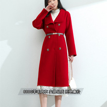 红色双面羊绒大衣女赫本风收腰显瘦气质拜年服娃娃领100羊毛大衣