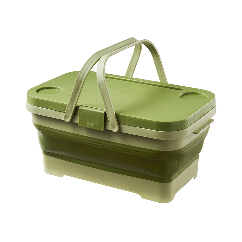 Foldable Outdoor Portable Basket with Lid Portable Folding Picnic Storage Basket Sundries Storage Basket Picnic Basket