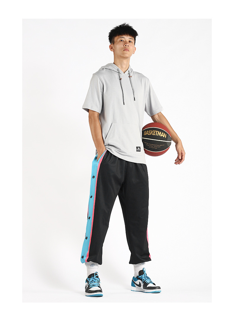 新款篮球排扣裤宽松束脚全开扣紫金篮球裤侧开运动男长裤秒脱卫裤