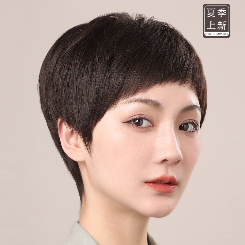 假发女全头套真发全真人发女士中老年短发发型自然妈妈款刘海造型