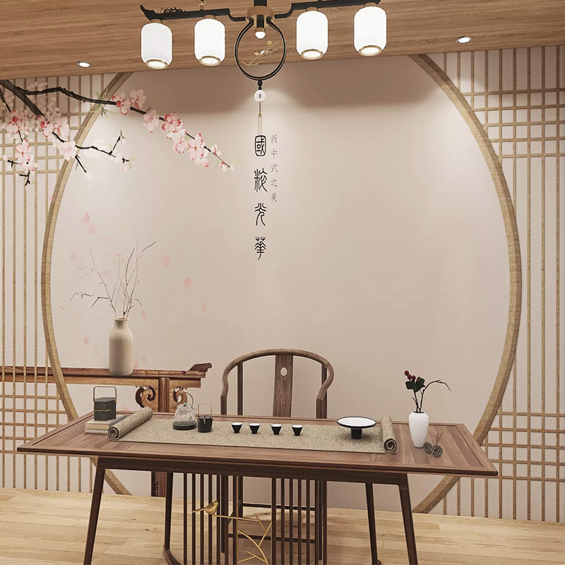 中国风文化背景墙壁纸新中式古典3d花鸟屏风客厅茶室壁布卧室墙纸