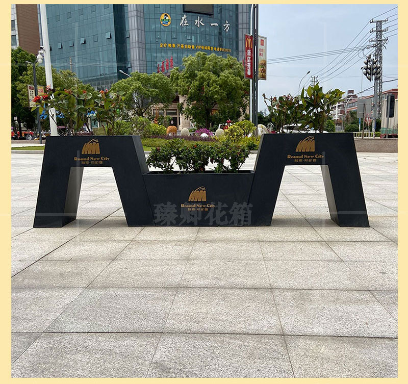 户外铁艺花箱组合商业街落地成品花坛售楼部市政道路隔离花槽种植