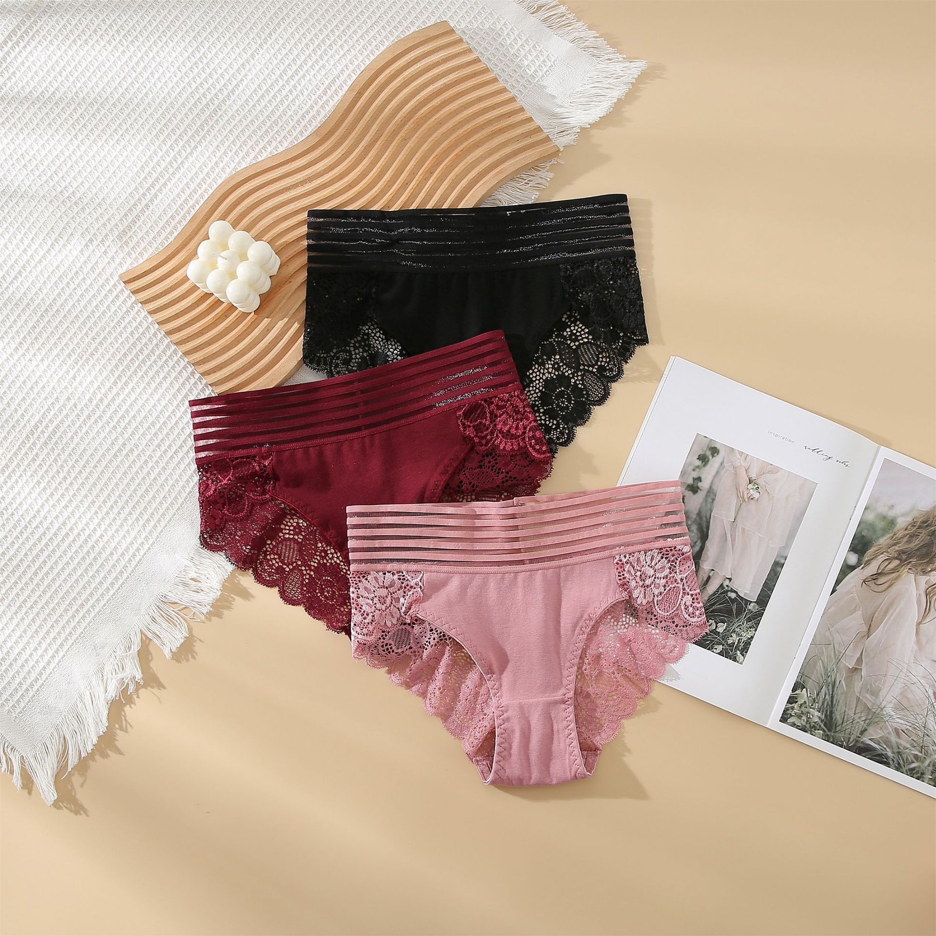纯棉裆高腰蕾丝无痕收腹性感女士内裤女超宽腰带舒适透气女三角裤