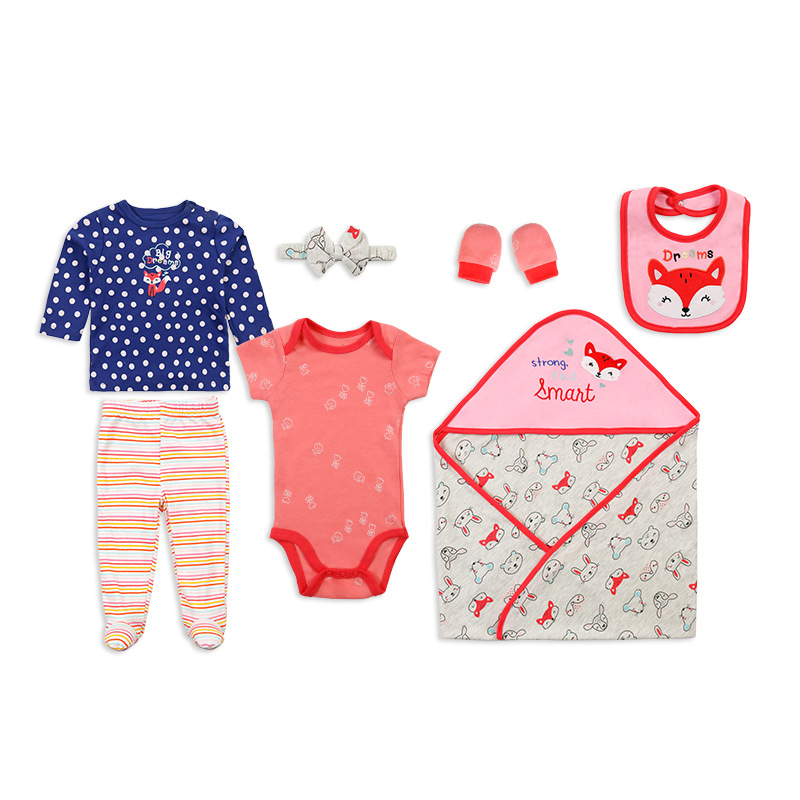 SOURCE Factory in Stock Wholesale European and American Baby Jumpsuit Short Ha Long T Skinny Trousers 7-Piece Set New Spring Hot