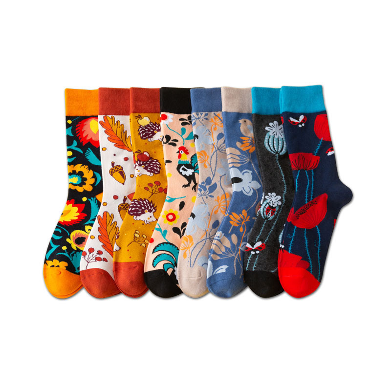 Socks Men's Autumn and Winter New European and American Leisure Trendy Ins Cartoon Jacquard Creative Large Size Cross-Border Middle Tube Cotton Socks