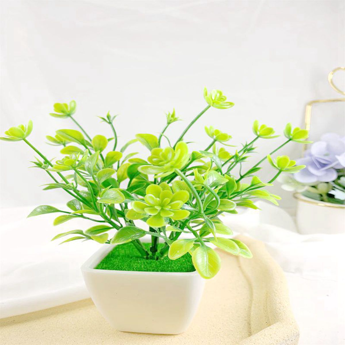 Simulation Potted Fake Flower Potted Small Square Bottle Multi-Color Water Plant Flower Small Bonsai Set Simulation Green Plant Mini Ornaments