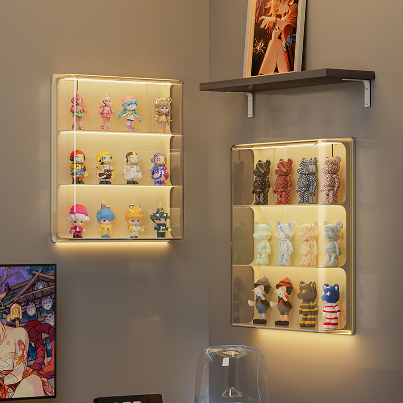 壁挂式盲盒收纳展示架泡泡玛特展示盒陈列柜墙上置物架透明手办盒