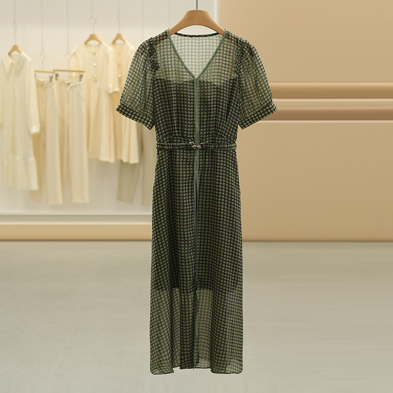 花边格纹连衣裙24夏款裙子专柜价659-阿里巴巴