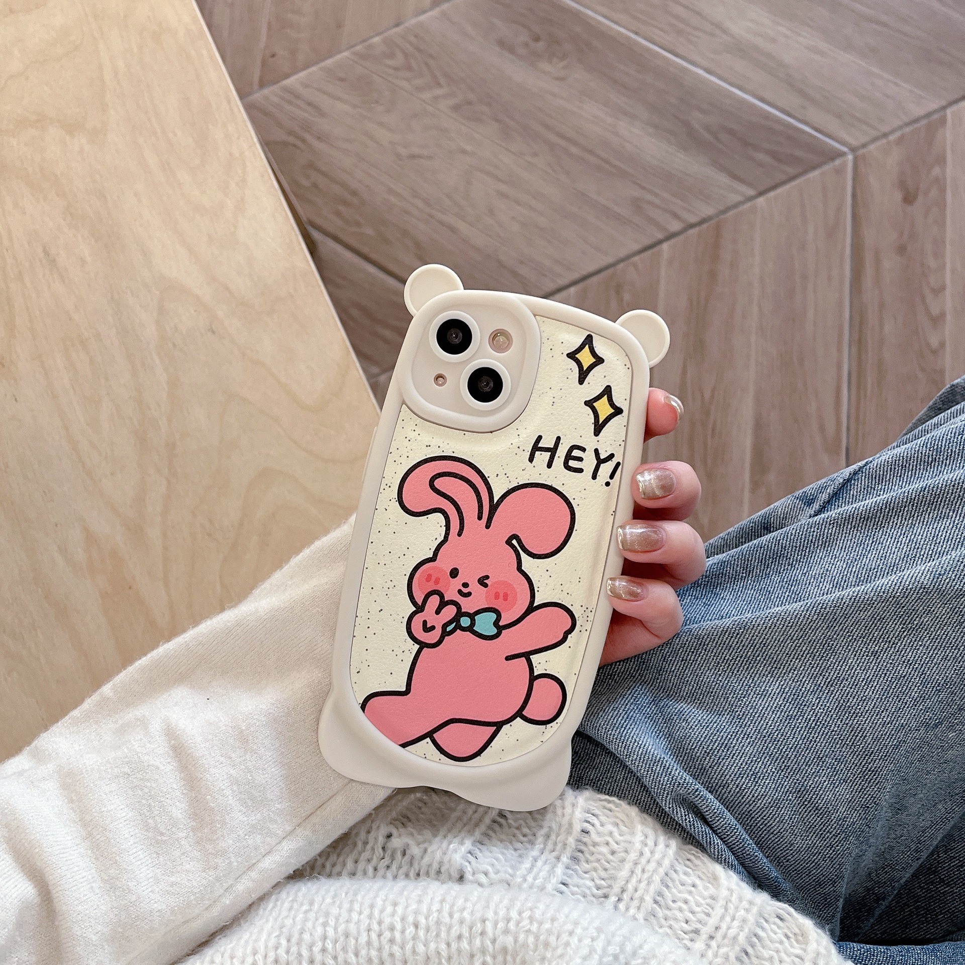 可爱比耶兔子适用苹果14pro max手机壳iphone15新款13/12立体耳朵