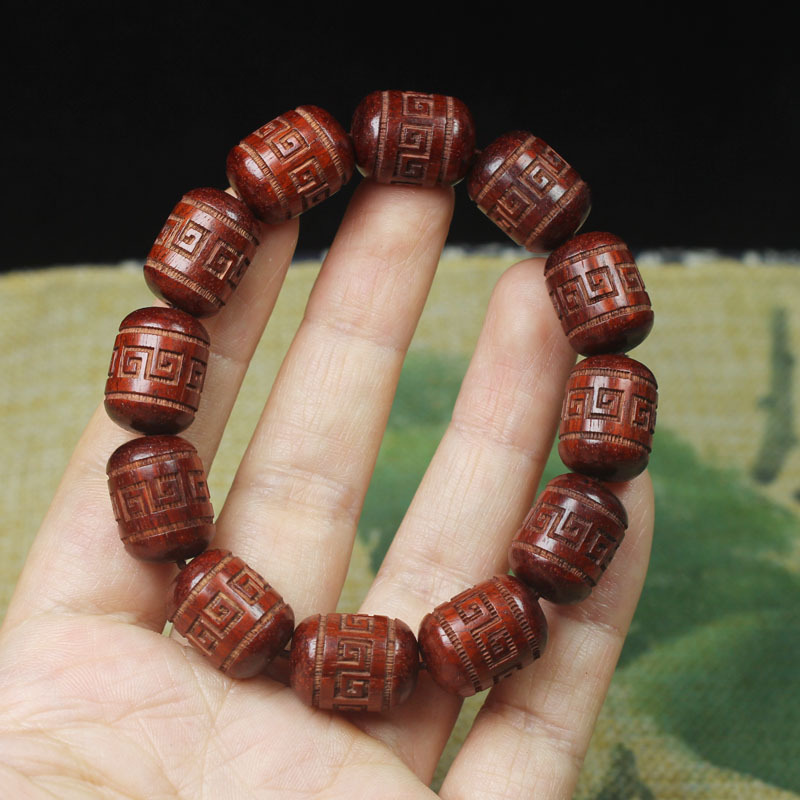 赞比亚紫檀个性桶珠回纹珠手串 血檀非洲小叶紫檀佛珠手串手链