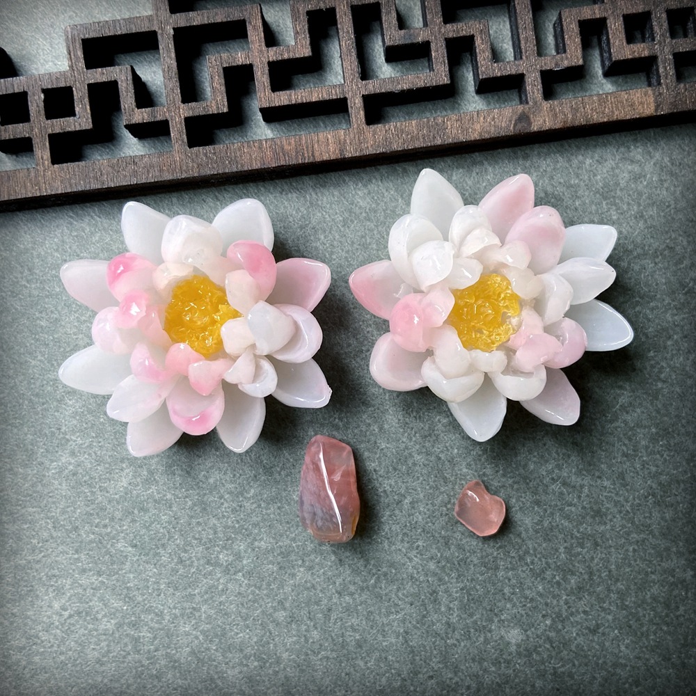手工仿玉树脂花荷花 头饰发饰发夹发簪diy手机壳树脂饰品配件