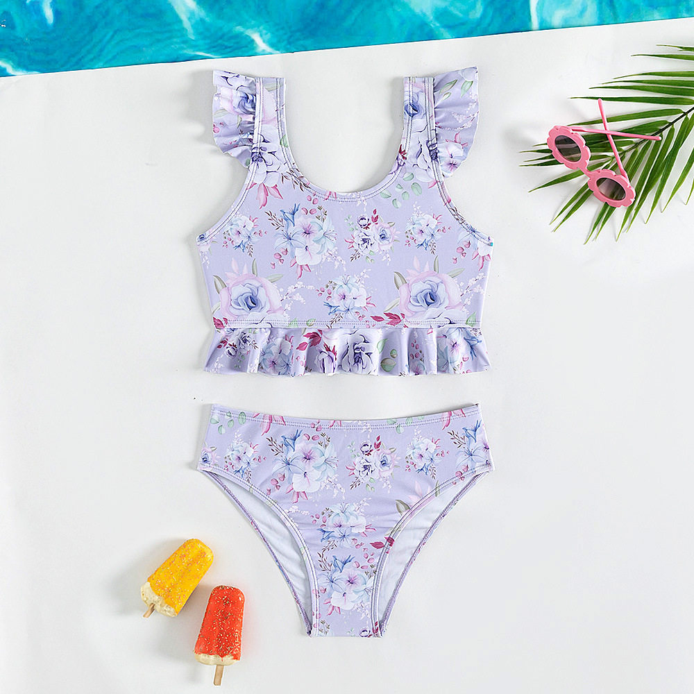 New European and American Children's Swimsuit Small Ruffled Cute Split Swimsuit in Stock