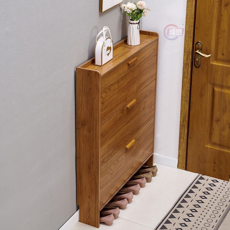 实木简约现代超薄鞋柜17cm经济型家用门口收纳窄入户翻斗式小鞋架
