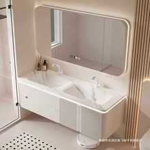 JX63新款岩板热弯一体盆双盆浴室柜实木烤漆卫生间洗脸洗手洗漱台