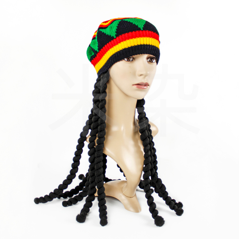万圣节牙买加假发帽cos假发辫子贝雷毛线帽脏辫雷鬼彩色rasta帽子
