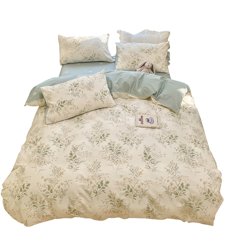 Home Pastoral Fashion Xinjiang Long-Staple Cotton Four-Piece Set Combed Cotton Skin-Friendly Bare Sleeping Fresh Bed Fittings Products