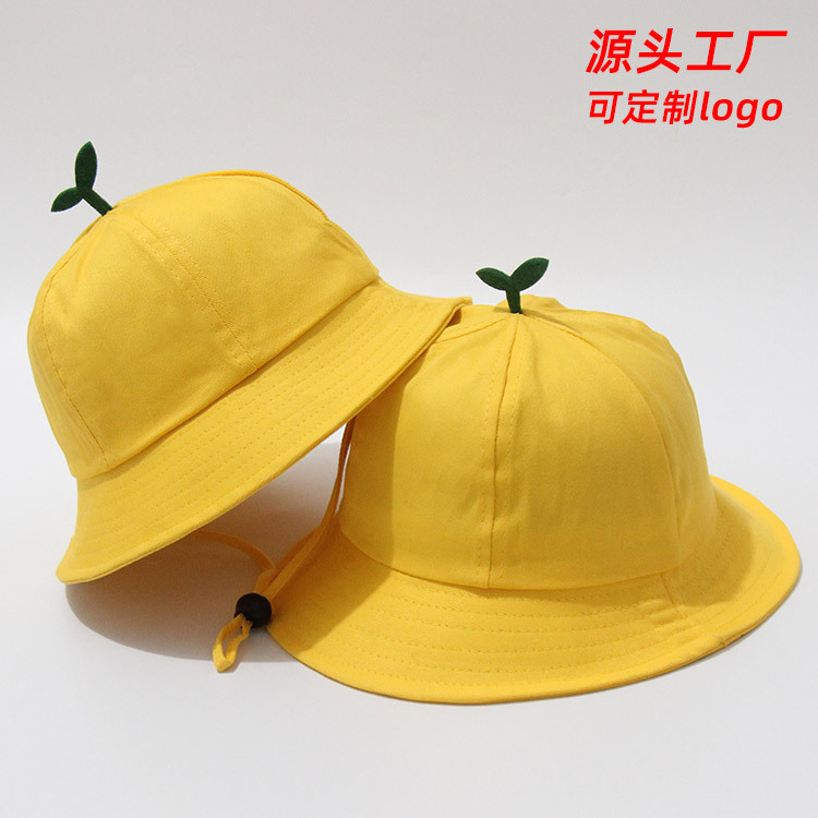 Bucket Hat Children's Yellow Cap Printed Logo Sun Hat Cute Kindergarten Student Maruko Hat Female Summer