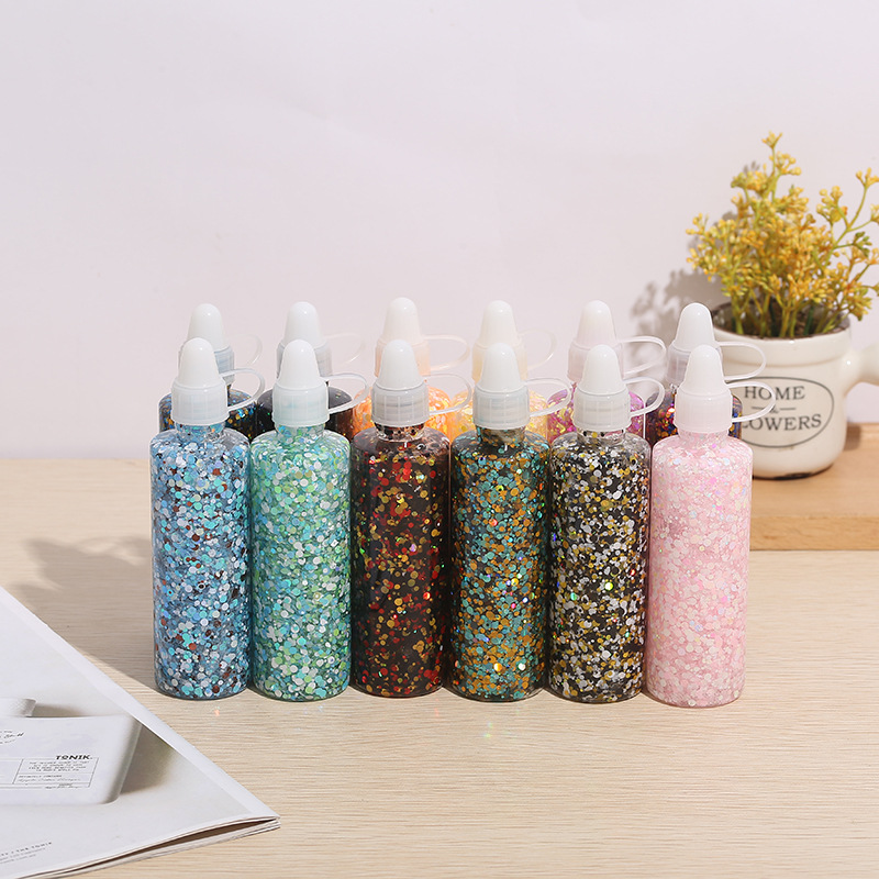 120克瓶装幻彩亮片胶金粉胶绘画颜料创意diy材料儿童涂鸦胶