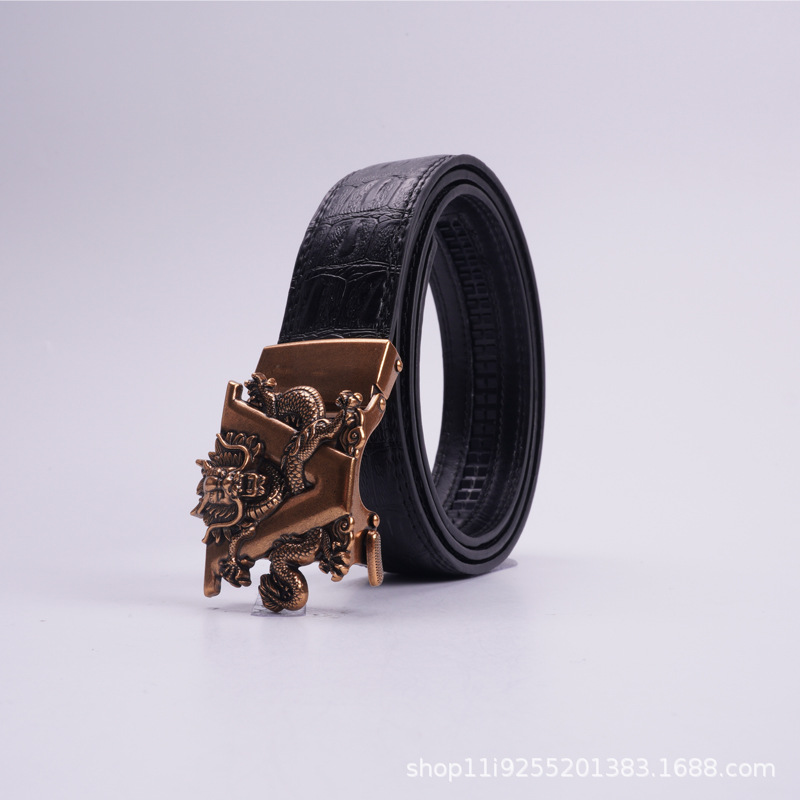 新款龙头鳄鱼纹男士皮带男款自动扣头复古铜扣裤腰带个性一件代发