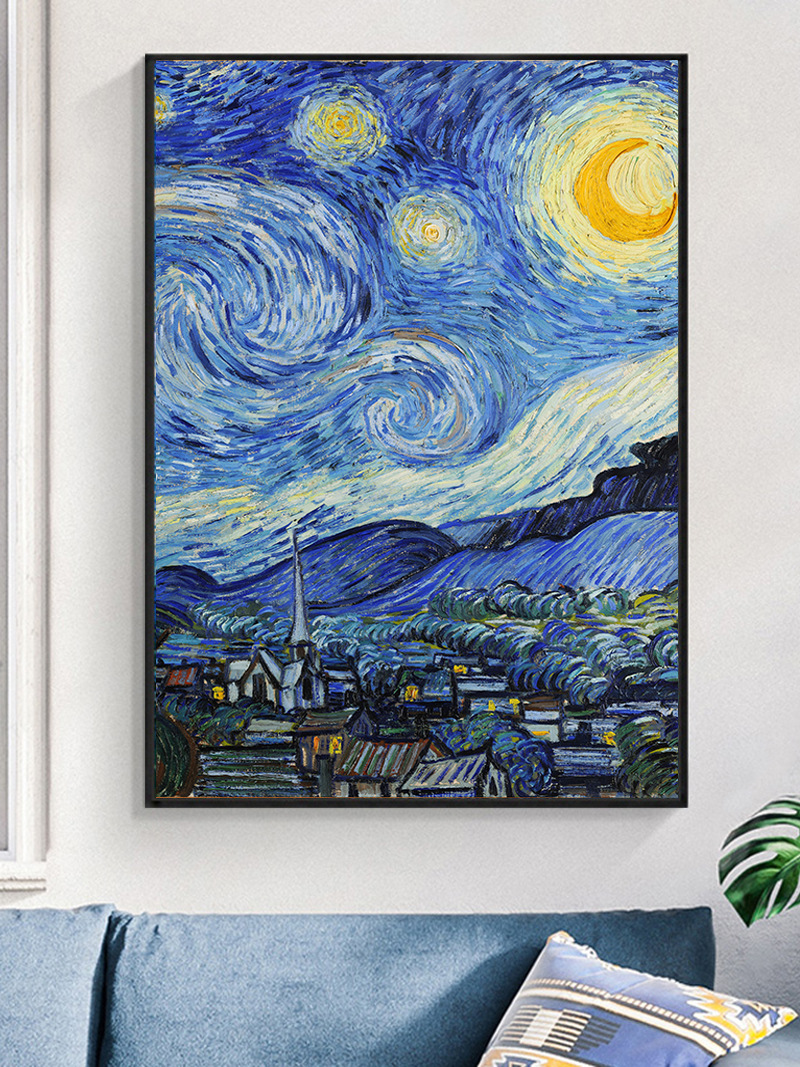 梵高星空油画装饰壁画复古餐厅客厅沙发背景墙世界名画玄关向日葵