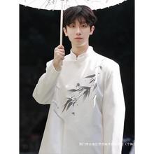 白色新中式国风竹纹垫肩西服外套男装青少年汉服夏季薄款订婚礼服