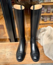 2新款法式黑色棕色长筒靴女不过膝厚底骑士靴女中高筒显瘦穿搭
