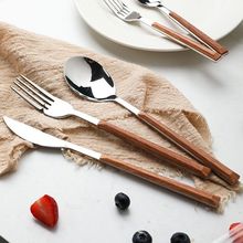 刀叉西餐牛排勺三件套装不锈钢仿木纹北欧风叉子勺子家用餐具