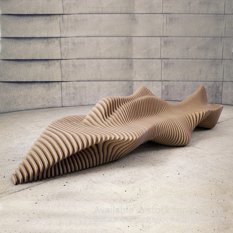 商场休闲座椅 公共艺术异形切片实木坐凳酒店大堂休息区创意椅子