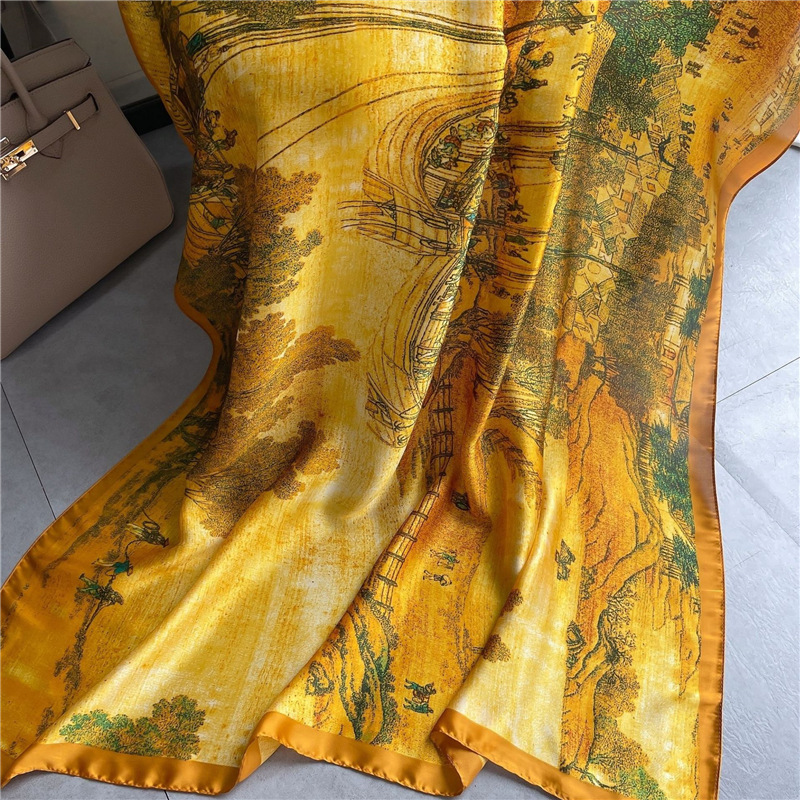 2022 New Sunscreen Silk Scarves Wholesale Emulation Silk Scarf Female Travel Air Conditioning Shawl Outer Match Decorative Live Supply