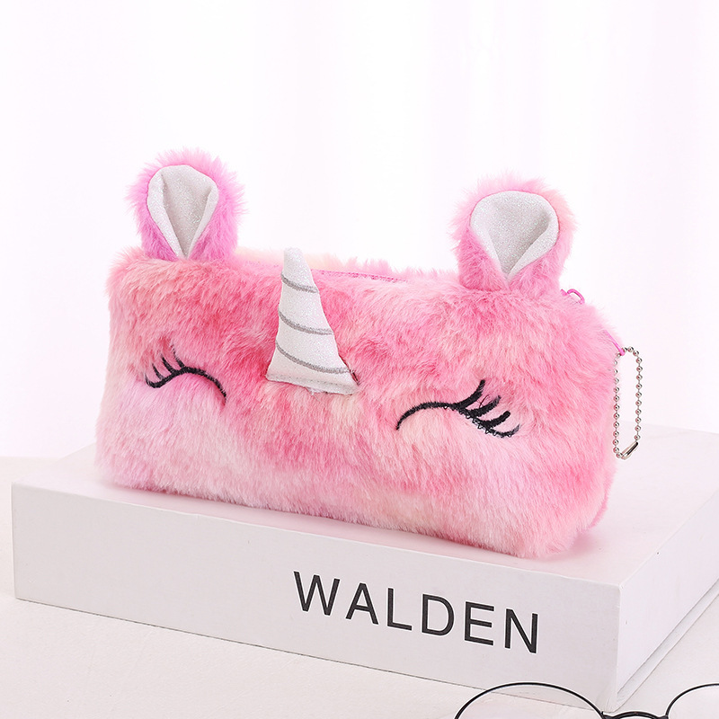 Cross-Border Cute Radium Seven Plush Colorful Unicorn Large Capacity Pencil Case Girls Buggy Bag Cosmetic Bag Factory Wholesale