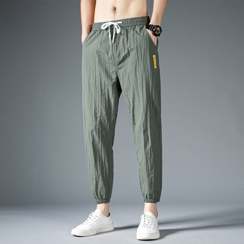 l  Cropped ce Silk eggings Men's Summer New Korean Style arge Size Thin Yellow Standard Ankle-Tied in Stock Wholesale Trendy Casual Pants