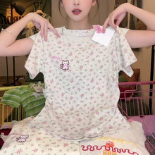 甜美刺绣短袖T恤女夏季新款碎花学生韩版修身显瘦短款洋气上衣ins